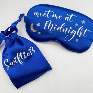 Meet me at Midnight satin sleep mask with personalized matching storage pouch